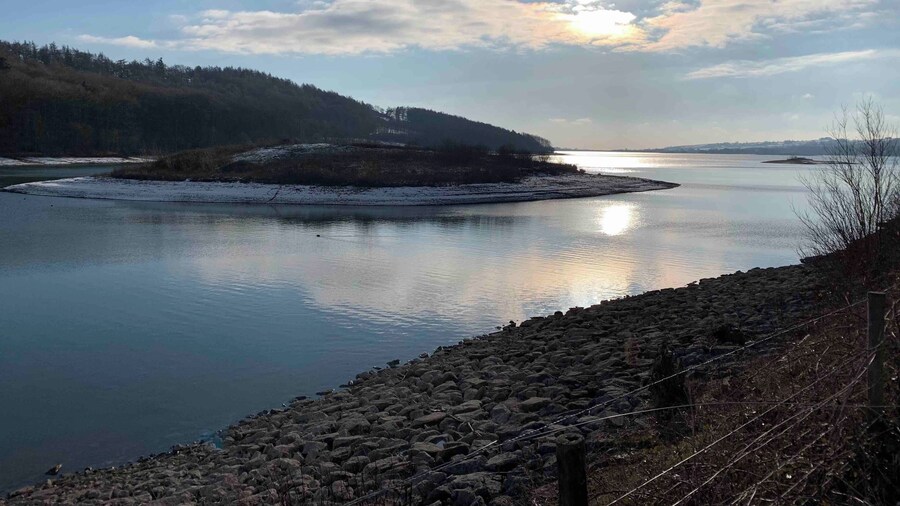 Love the sun reflecting on the waters of the reservoir.