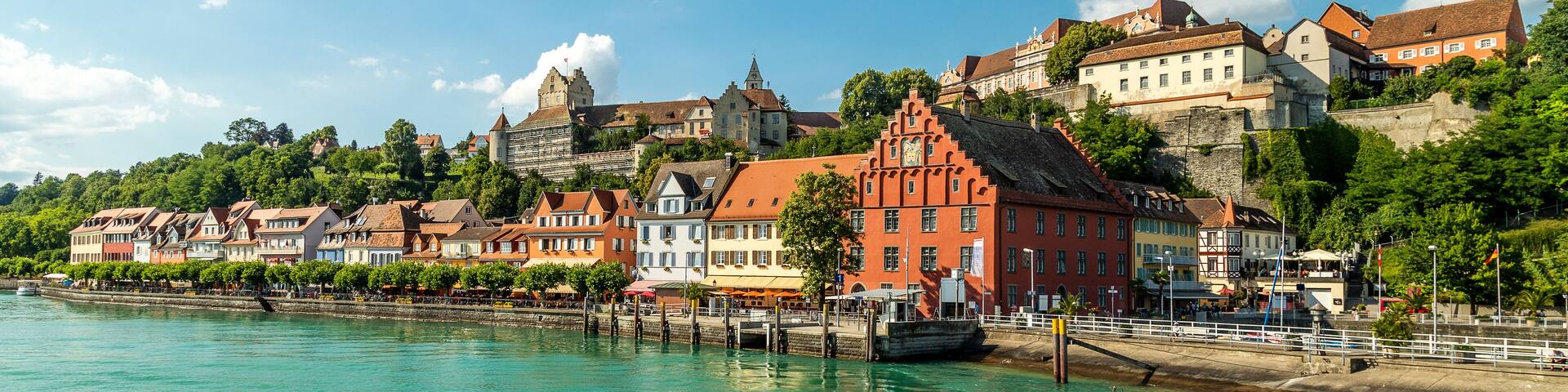 Meersburg, town in the German state of Baden-Wurttemberg on the shore of Lake Constance (Bodensee), famous for a Medieval Meersburg Castle. As seen from a ferry to Konstanz, Shutterstock ID 1132409285, Purchase Order: -