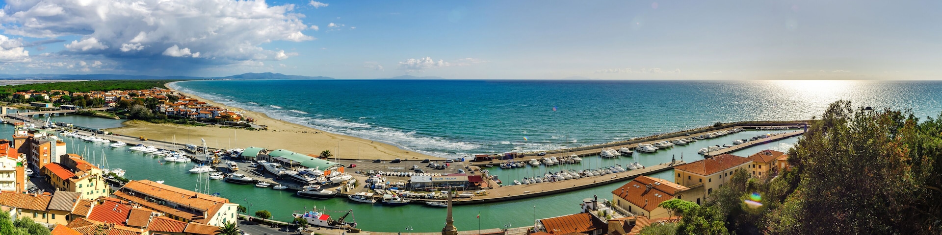 Editorial: 9th October 2017: Castiglione della Pescaia, Italy. Landscape seaside panoramic view.
