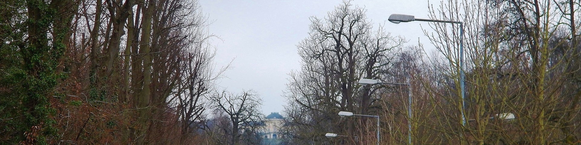 Solitudeallee (1763-1768 erschaffen, 13 km lang zwischen Lust- und Jagdschloss Solitude und der damaligen Haupt- und Residenzstadt Ludwigsburg) mit Blick bis zum Schloss Solitude
