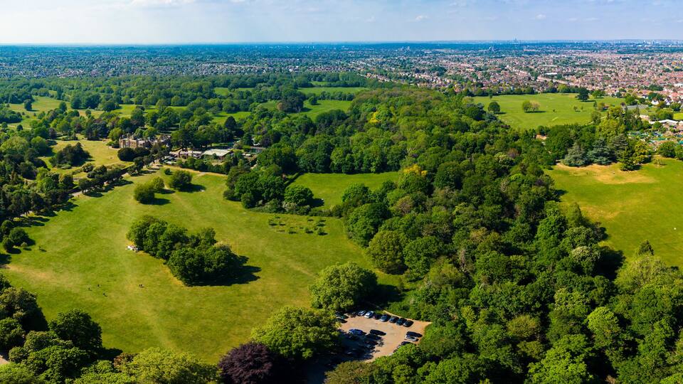 Nonsuch Park Mansion Sutton Drone View, UK