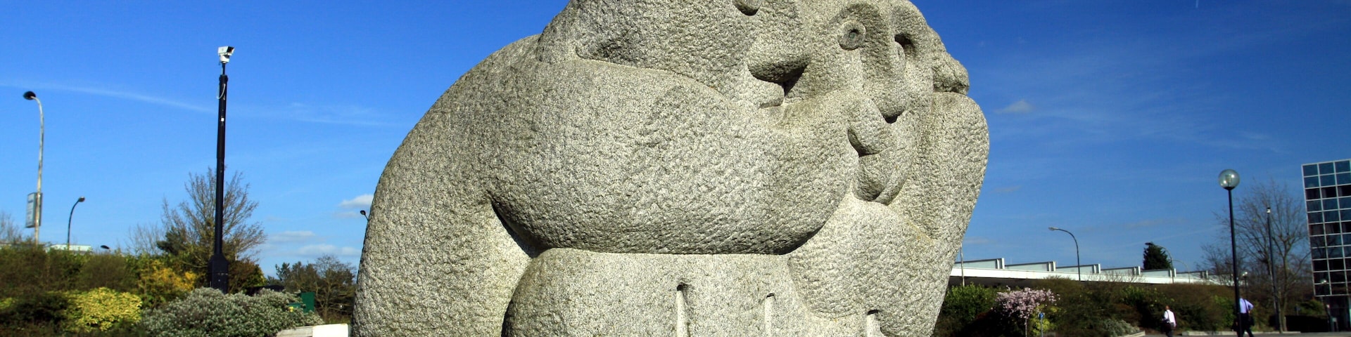 Statue by Ronald Rae in front of the Milton Keynes Central railway station in spring 2013, England, Great Britain.