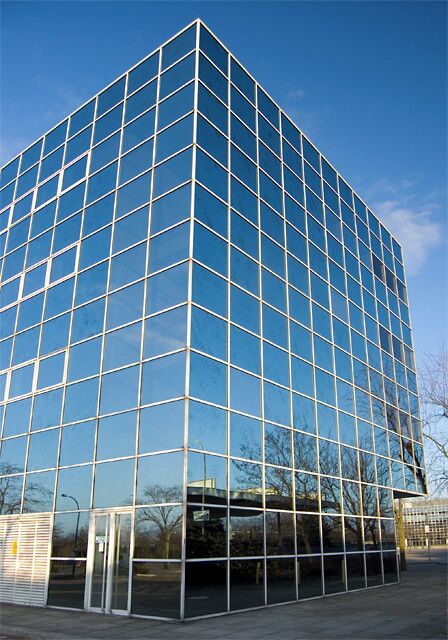 Elder House, Milton Keynes Office block on the south eastern side of Station Square, it follows the same design as several similar blocks around the central area. The bus station canopy can be seen reflected in the lower windows.