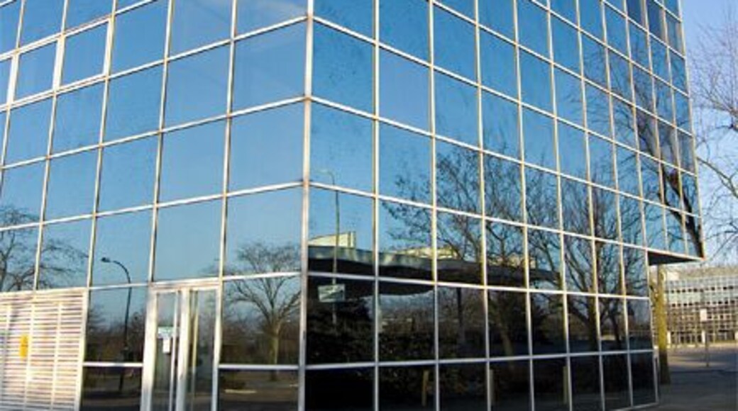 Elder House, Milton Keynes Office block on the south eastern side of Station Square, it follows the same design as several similar blocks around the central area. The bus station canopy can be seen reflected in the lower windows.