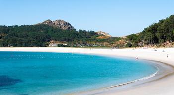 Panoramic view of the Illas Cies beach in Vigo, Pontevedra, Rias Baixas Gallegas