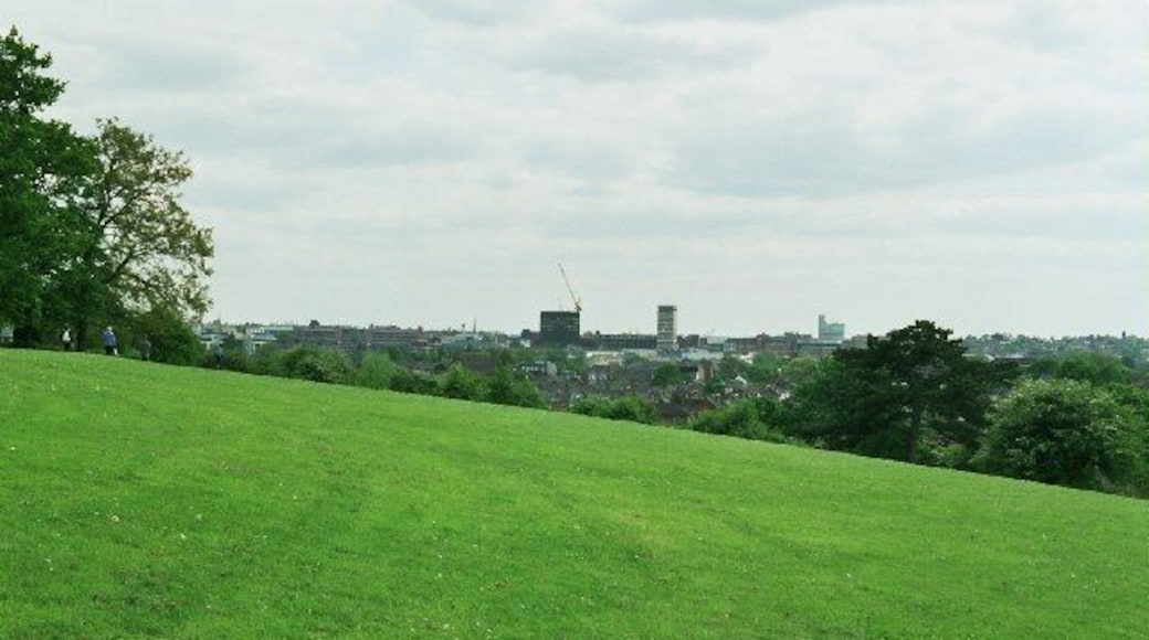 Caversham. Another of Reading's hidden wooded parks. Looking south across the unseen Thames to Reading town centre and beyond.