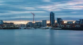 Southampton docks and Ocean Village marina at sunset on a warm summer's evening