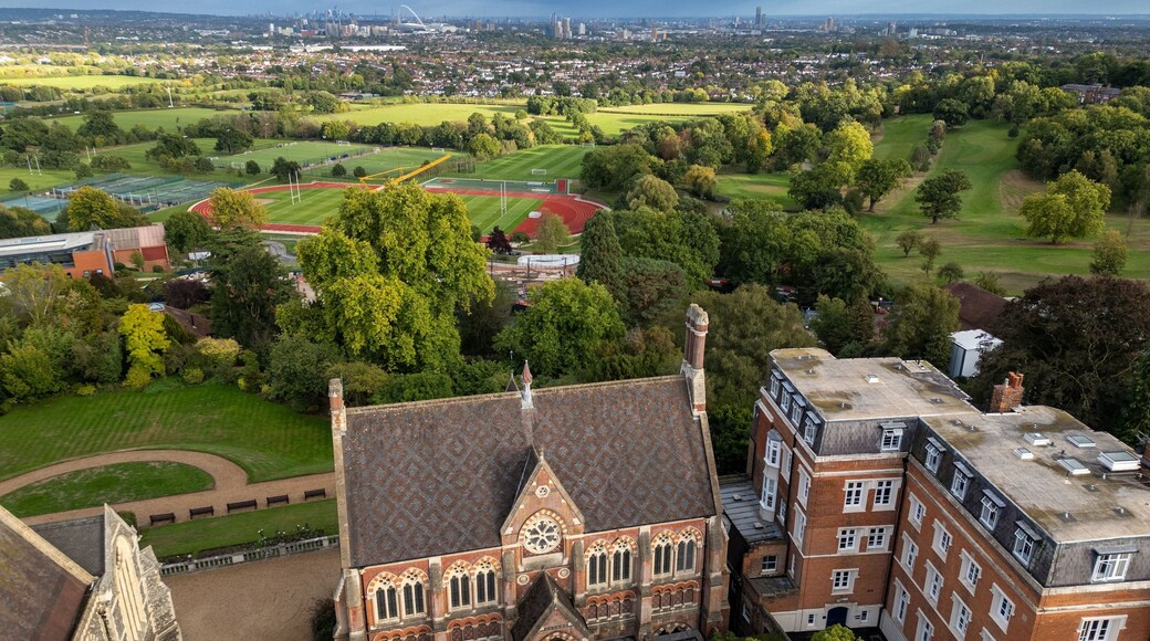 Aerial View of Harrow School and London Skyline