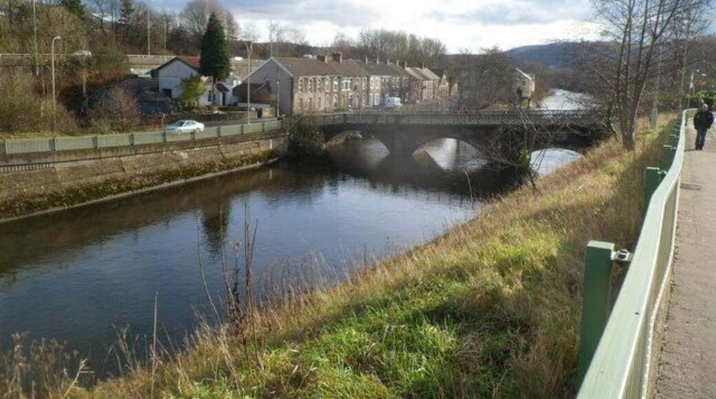 River Taff, Treforest, Pontypridd. A view from River Street looking towards a footbridge across the River Taff.