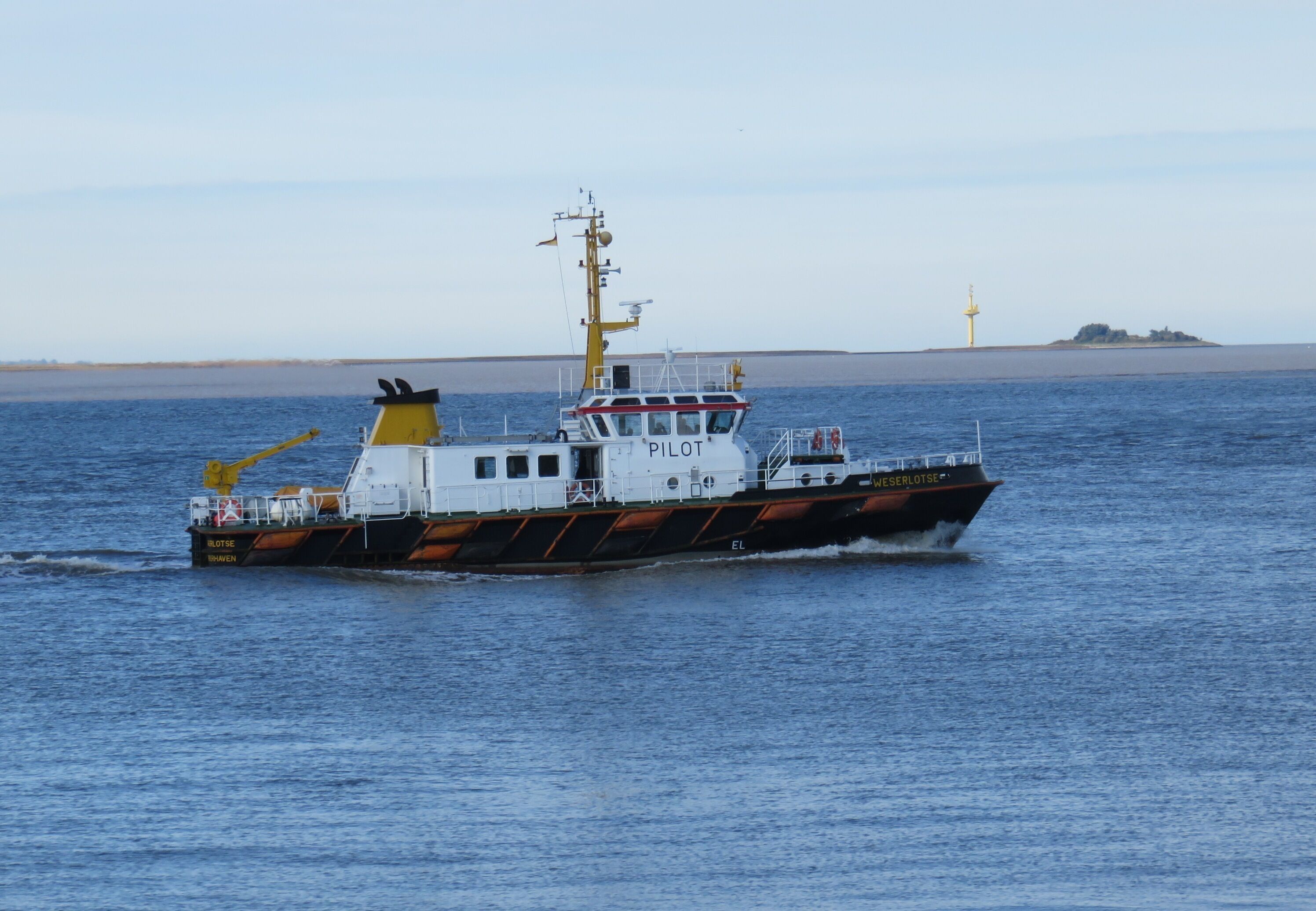 Pilot boat Weserlotse returning to the pilot station at the Geeste estuary