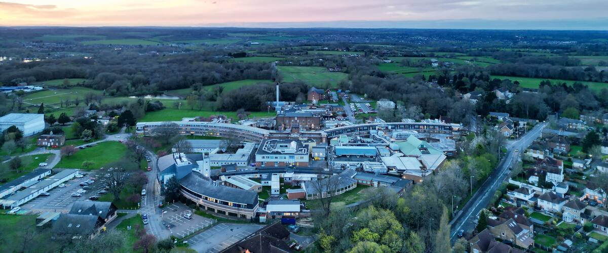 High Angle View of Harefield Town London, Uxbridge, England, United Kingdom During Sunset. Aerial Footage Was Captured with Drone's Camera from Medium High Altitude on April 3rd, 2024