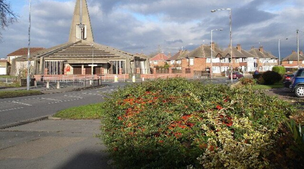 St Thomas More Church, Sheldon, Birmingham, England. This impressive Roman Catholic church is situated on the corner of Sheaf Lane and Three Horseshoes Lane.