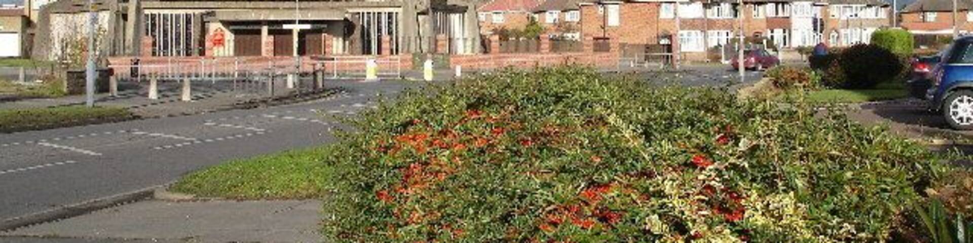 St Thomas More Church, Sheldon, Birmingham, England. This impressive Roman Catholic church is situated on the corner of Sheaf Lane and Three Horseshoes Lane.