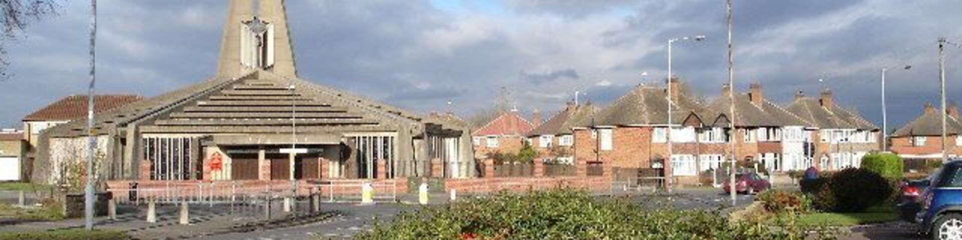 St Thomas More Church, Sheldon, Birmingham, England. This impressive Roman Catholic church is situated on the corner of Sheaf Lane and Three Horseshoes Lane.