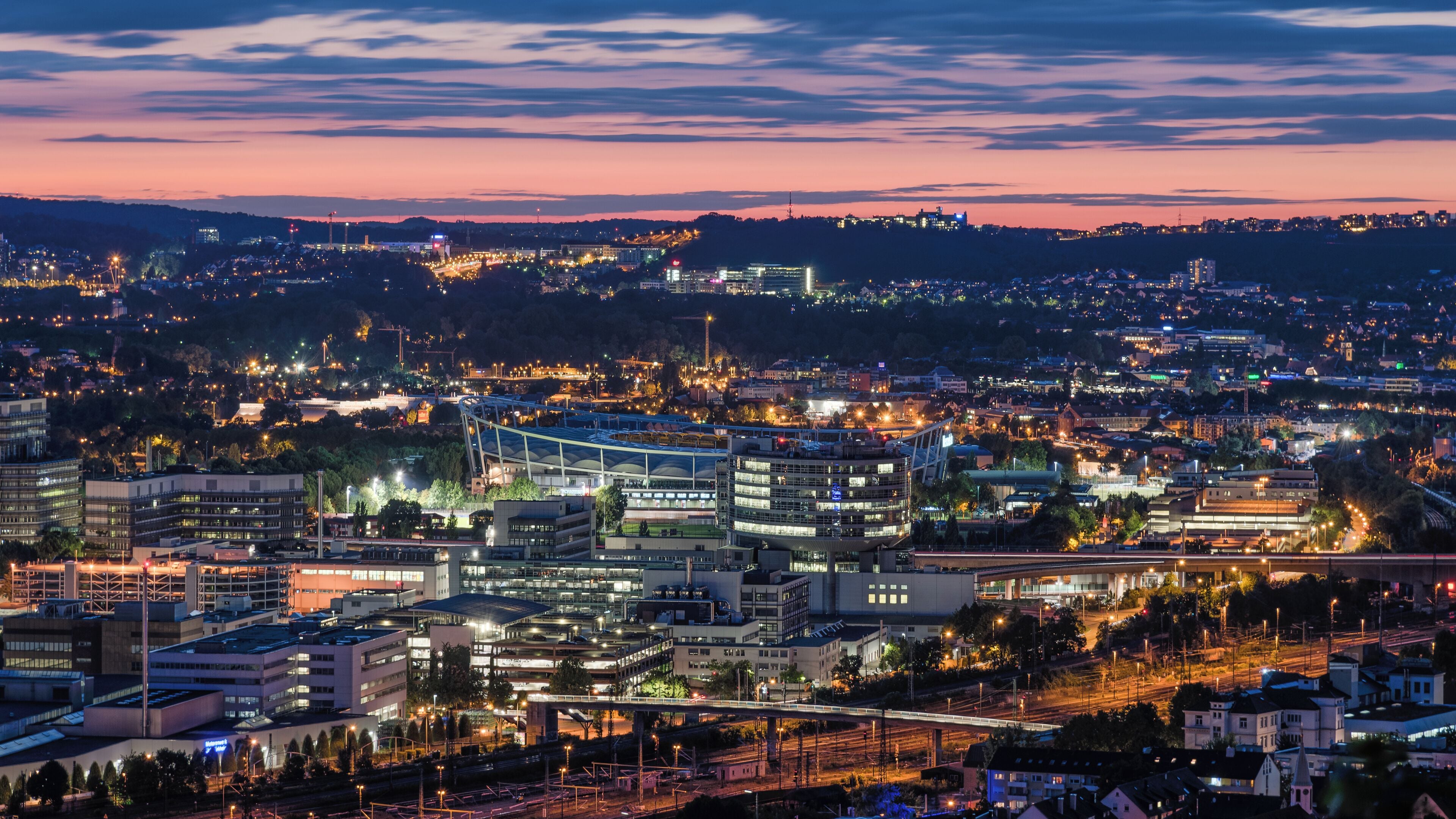 Mercedes-Benz Werk Untertürkheim (plant 1), Neckarpark, Mercedes-Benz Arena in Stuttgart, Germany.