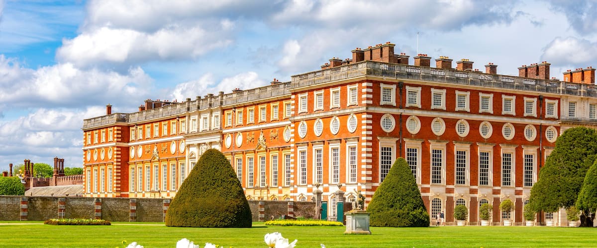 Hampton Court palace and gardens in spring, London, UK