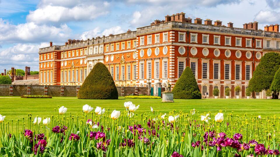 Hampton Court palace and gardens in spring, London, UK