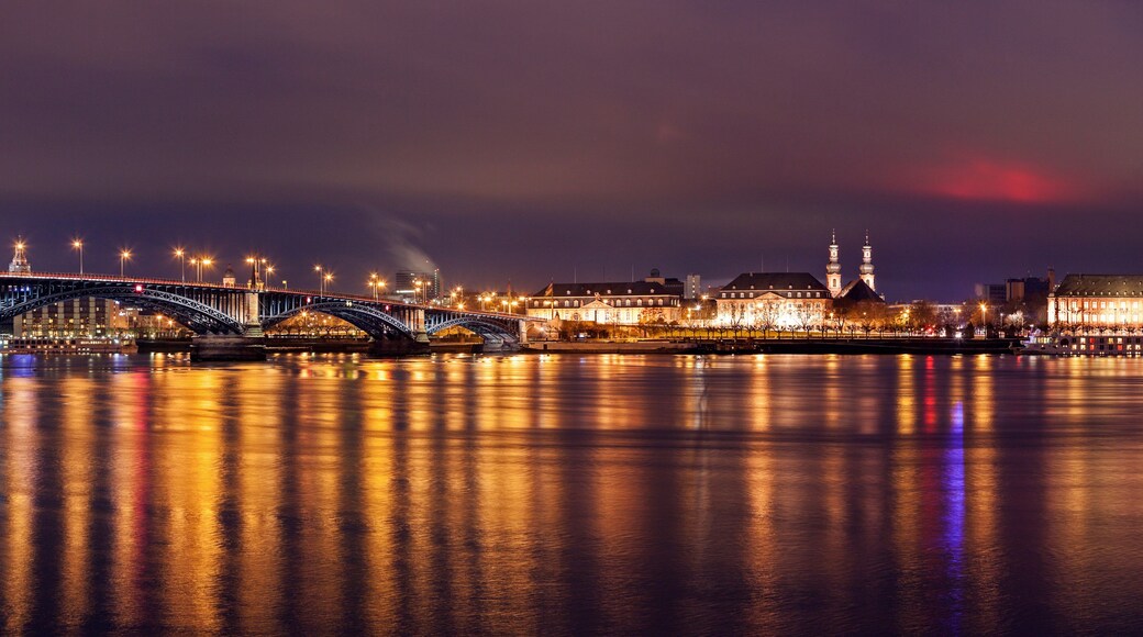 Illuminated waterfront skyline
