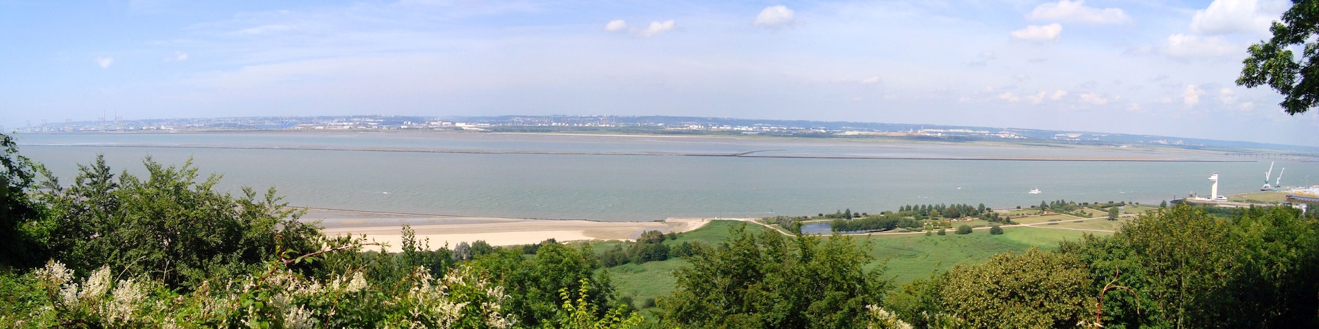 Beautiful panoramic view of the splendid bay of the Somme from the heights of the village of Saint Valery sur Somme in the Hauts-de-France region, on the coast of the English Channel