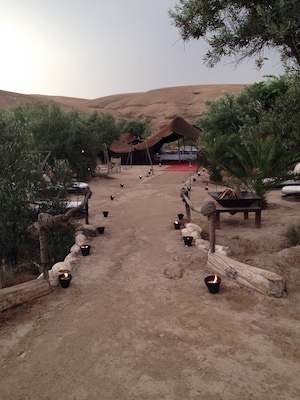 A 4 course dinner out in the desert outside Marrakech under canvas and stars. An amazing experience - well worth the hour drive out there (bumpy road included) and the price.