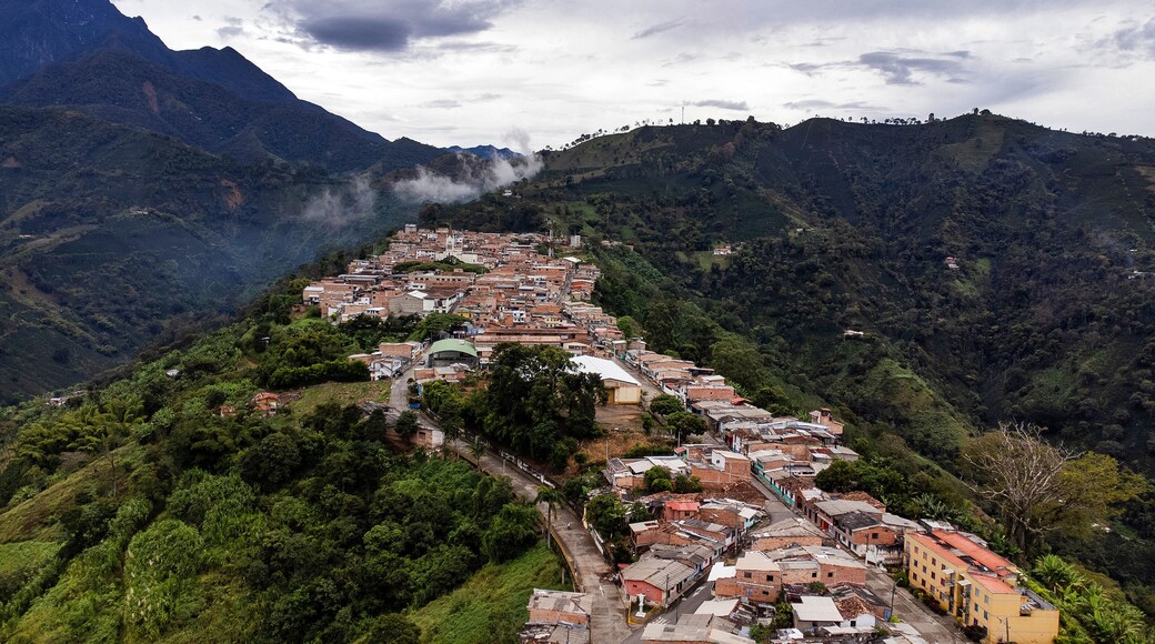 Betania, Antioquia, Colombia. October 8, 2025. Aerial drone view. Municipality with 10,605 inhabitants.