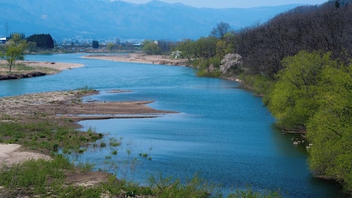 Mogami River seen from Nagai city. Mount Tōdono on the far left.