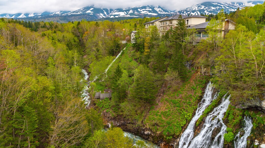 Shirahige-no-taki Waterfalls and the Tokachi river in Biei, Hokkaido, Japan