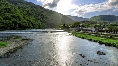 Katsura river and the mountain at arashiyama of kyoto