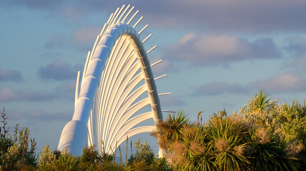 Te Rewa Rewa Bridge showing a sunset and a bridge