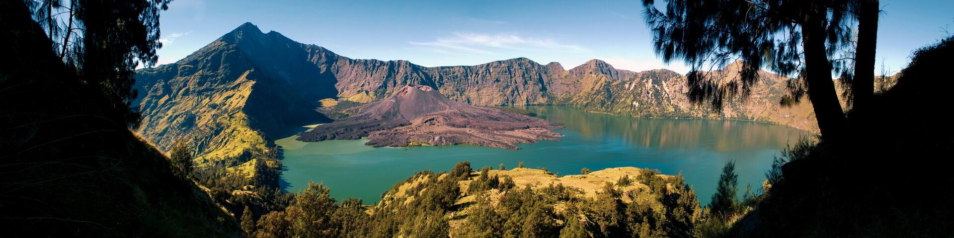 Panoramic Photo of Mount Rinjani on Lombok, the Second Highest Volcano in Indonesia, Asia