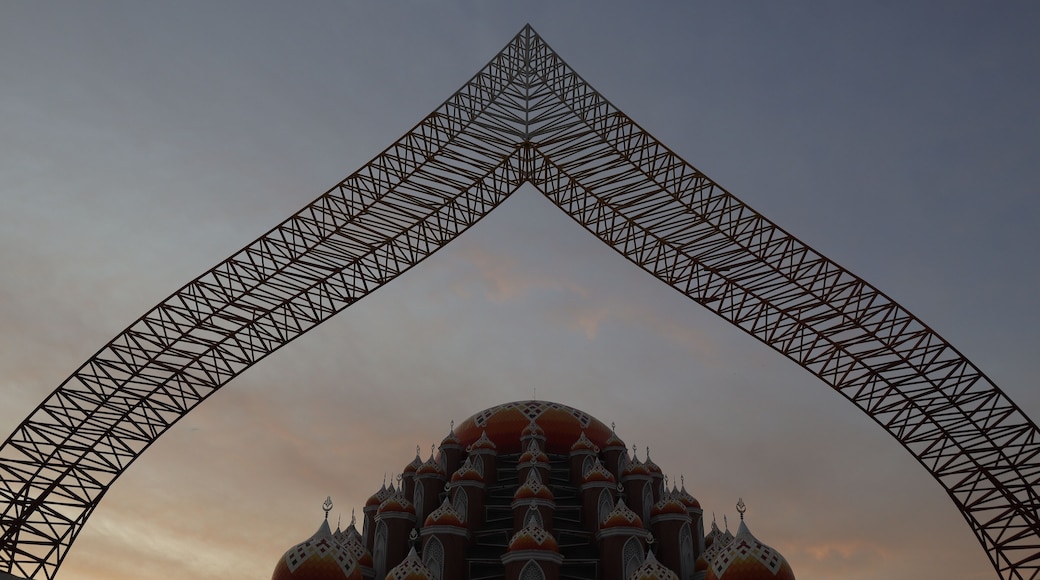 great mosque with ninetynine domes. 99 Dome Mosque, located in Losari Makassar with interesting architecture