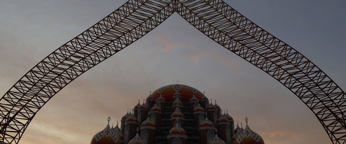 great mosque with ninetynine domes. 99 Dome Mosque, located in Losari Makassar with interesting architecture