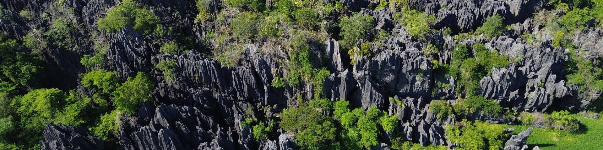 Aerial view of the Karst village located in Rammang-rammang, Maros Regency, South Sulawesi