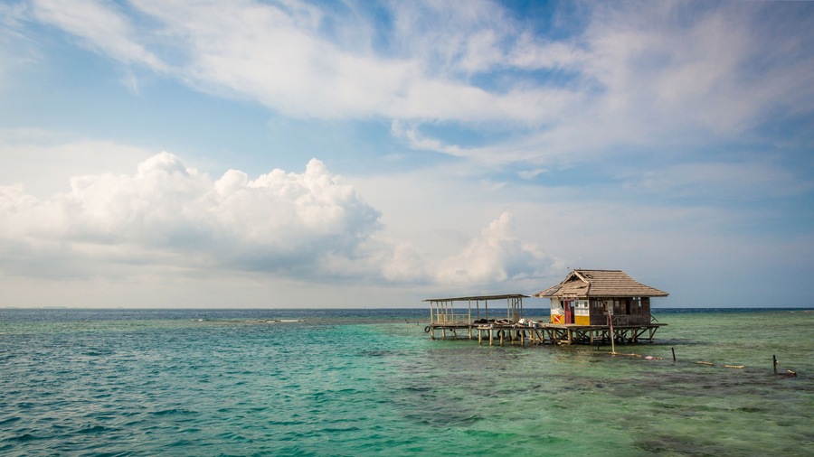 A stilt house on the tropical island of Pramuka, Thousand Islands, Indonesia