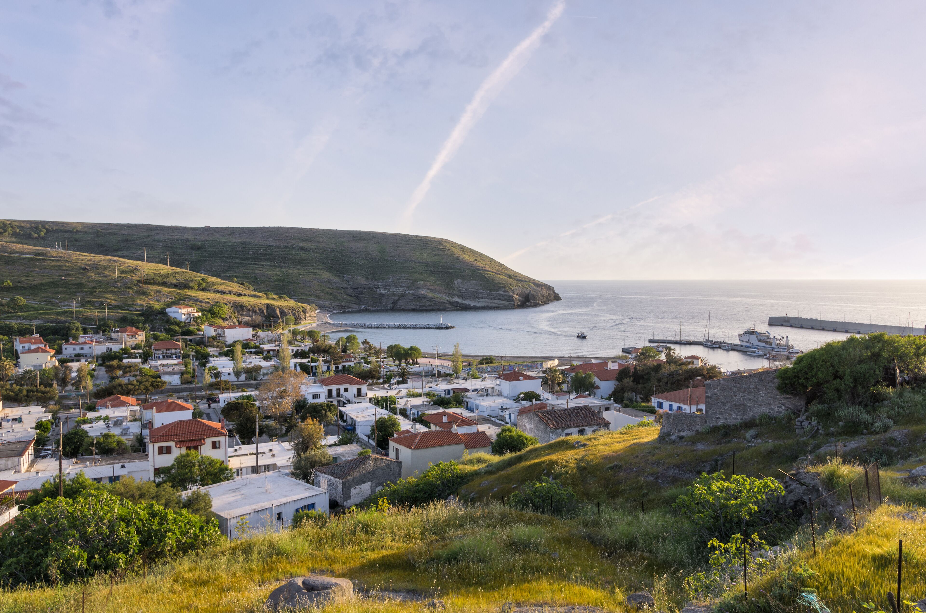 View to the picturesque harbor of Ai Stratis island, Greece
