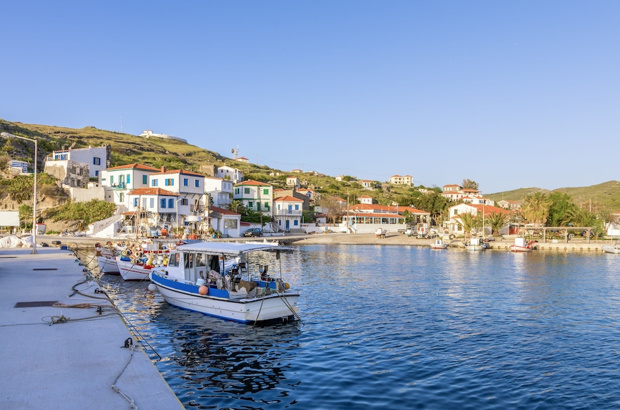 View to the picturesque harbor of Ai Stratis island, Greece