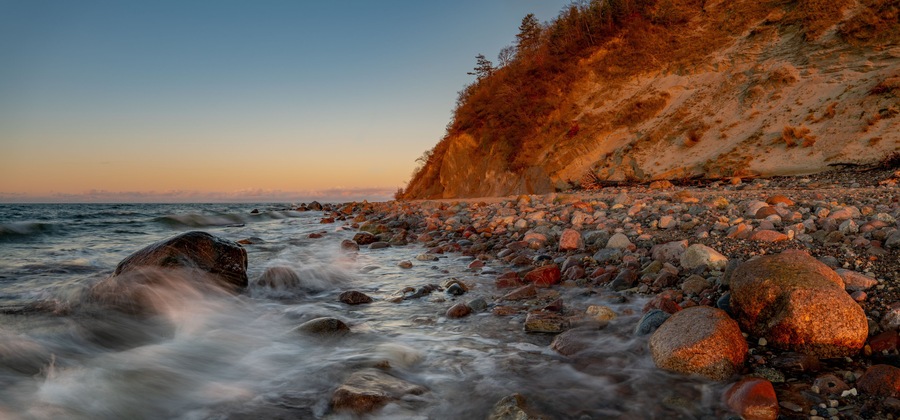 Sunset on the cliffs in the Wolin National Park in Poland