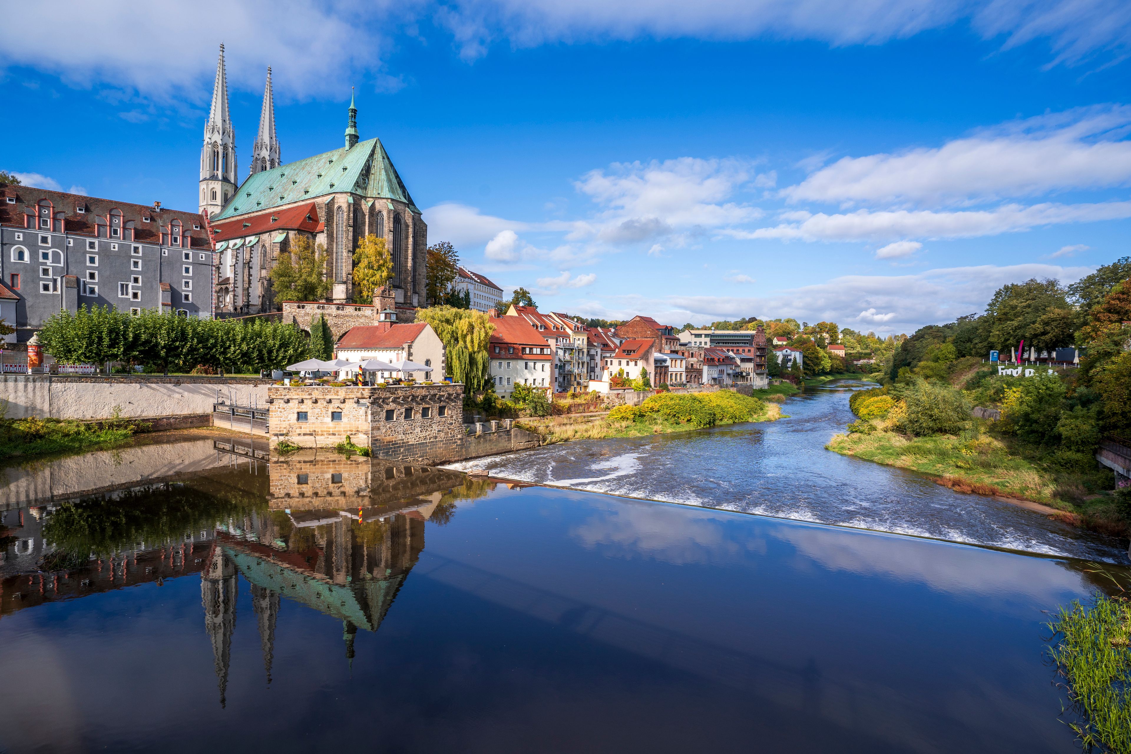 Lusatian Neisse River between Zgorzetec City of Poland and Gorlitz City of Germany