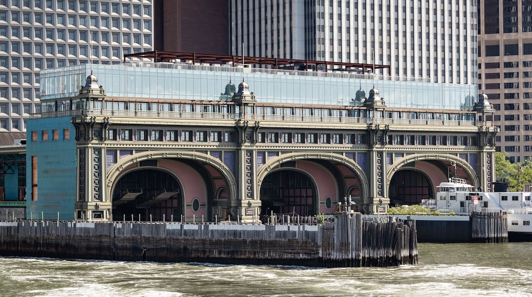 Staten Island Ferry Whitehall Terminal which includes heritage elements, a bay or harbor and a city