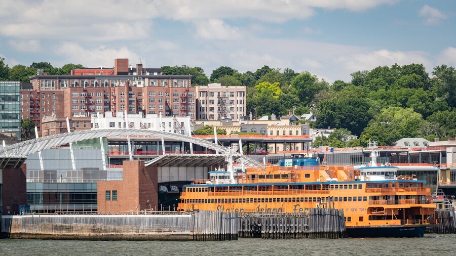 Staten Island Ferry Whitehall Terminal showing a bay or harbor
