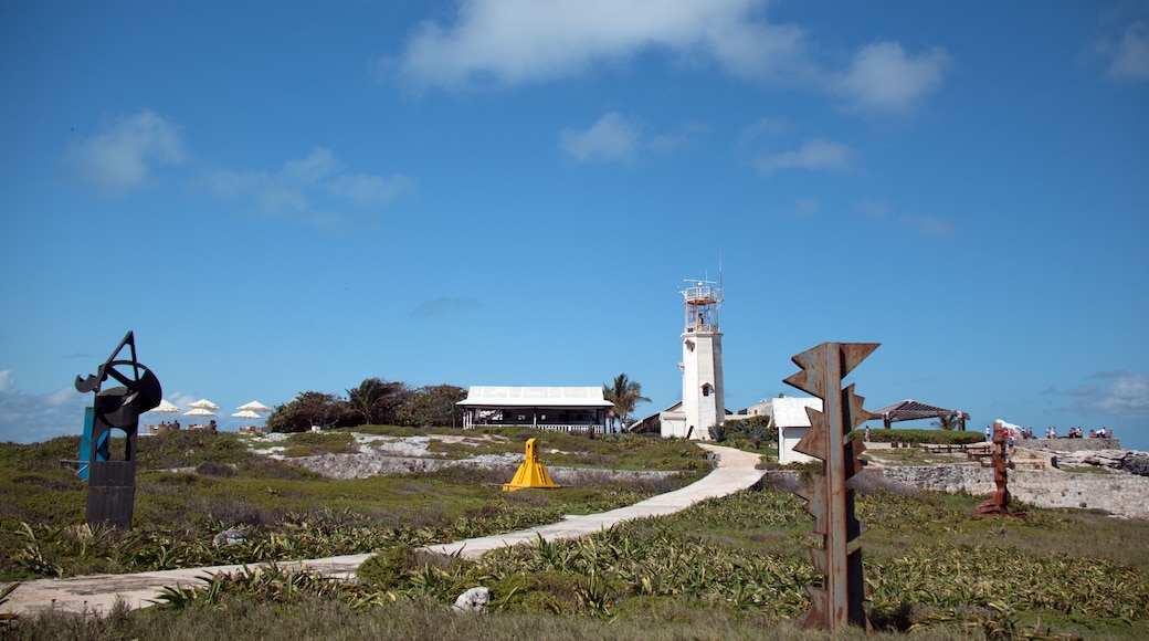 Sculpture garden in front of the Lighthouse communication tower on the small Mexican island of Isla Mujeres (island of the women) at the Acantilado Amanecer (Cliffs of the Dawn)