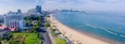 Pattaya Thailand, a view of the beach road with hotels and skyscrapers buildings alongside the renovated new beach road in the morning