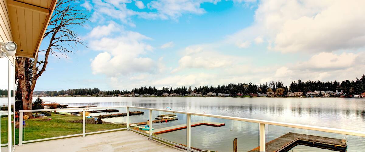 Waterfront lake house exterior. Lake Meridian, Kent. Washington State. USA.; Shutterstock ID 163102886