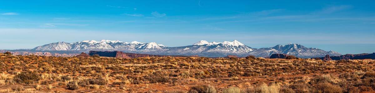Big panorama of La Sal Mountains in Canyonlands National Park