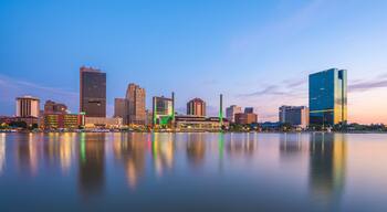 Toledo, Ohio, USA downtown skyline on the Maumee River