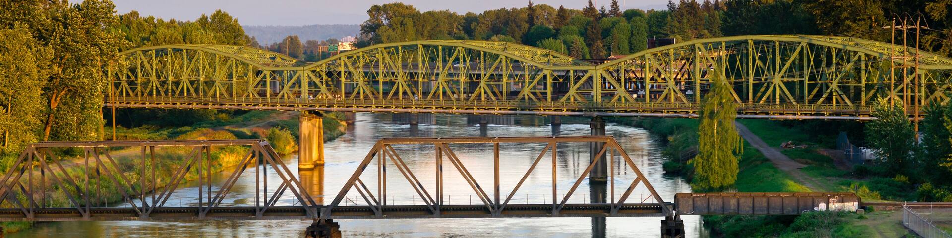 Railroad Car Bridges Puyallup River Mt. Rainier Washington