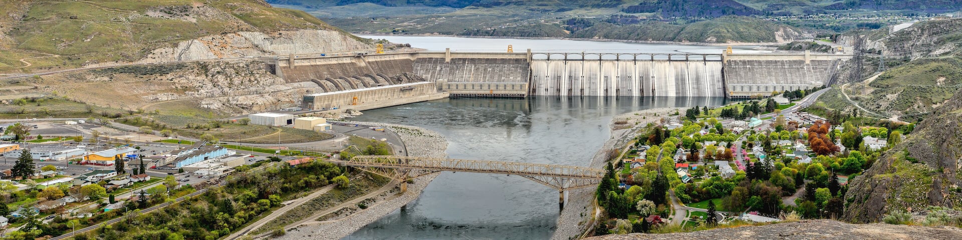 Panoramic View of Grand Coulee Dam and Columbia River