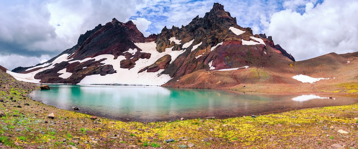 Panoramic of No Name Lake and Trail, Alpine Lake at the Base of Broken Top, Three Sisters Wilderness, Oregon