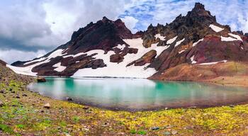 Panoramic of No Name Lake and Trail, Alpine Lake at the Base of Broken Top, Three Sisters Wilderness, Oregon