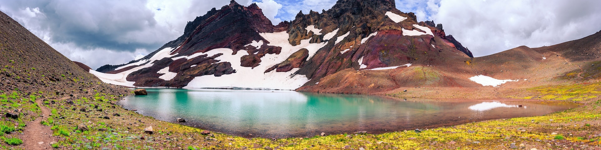 Panoramic of No Name Lake and Trail, Alpine Lake at the Base of Broken Top, Three Sisters Wilderness, Oregon